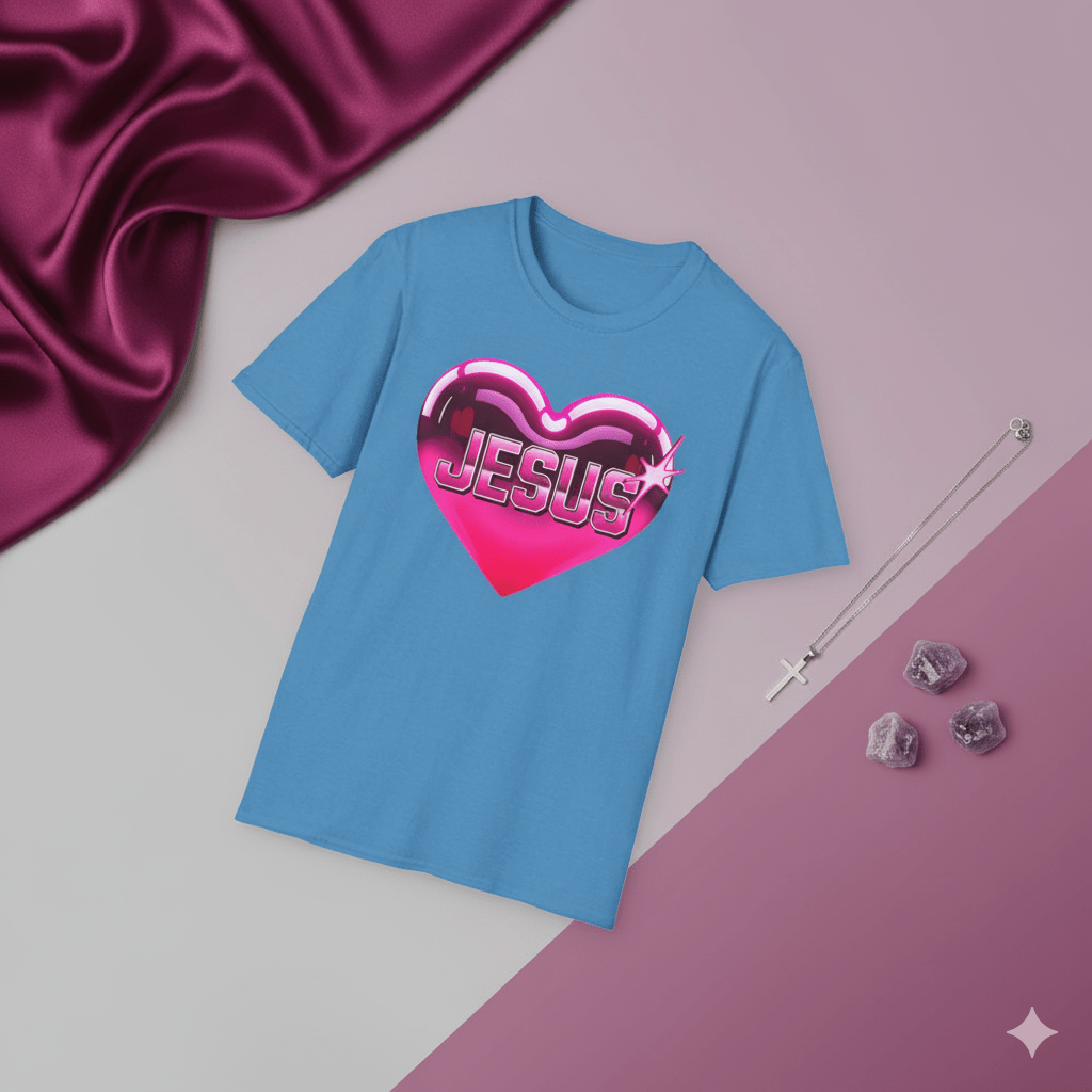 I Love Jesus Shiny Pink Heart T-Shirt - ChristVisions