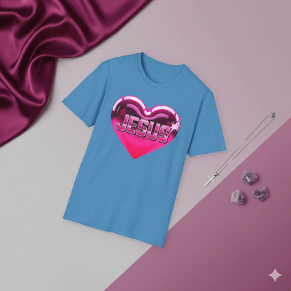 I Love Jesus Shiny Pink Heart T-Shirt - ChristVisions