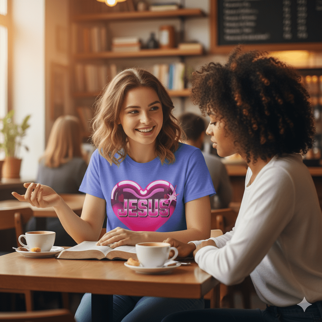 I Love Jesus Shiny Pink Heart T-Shirt - ChristVisions