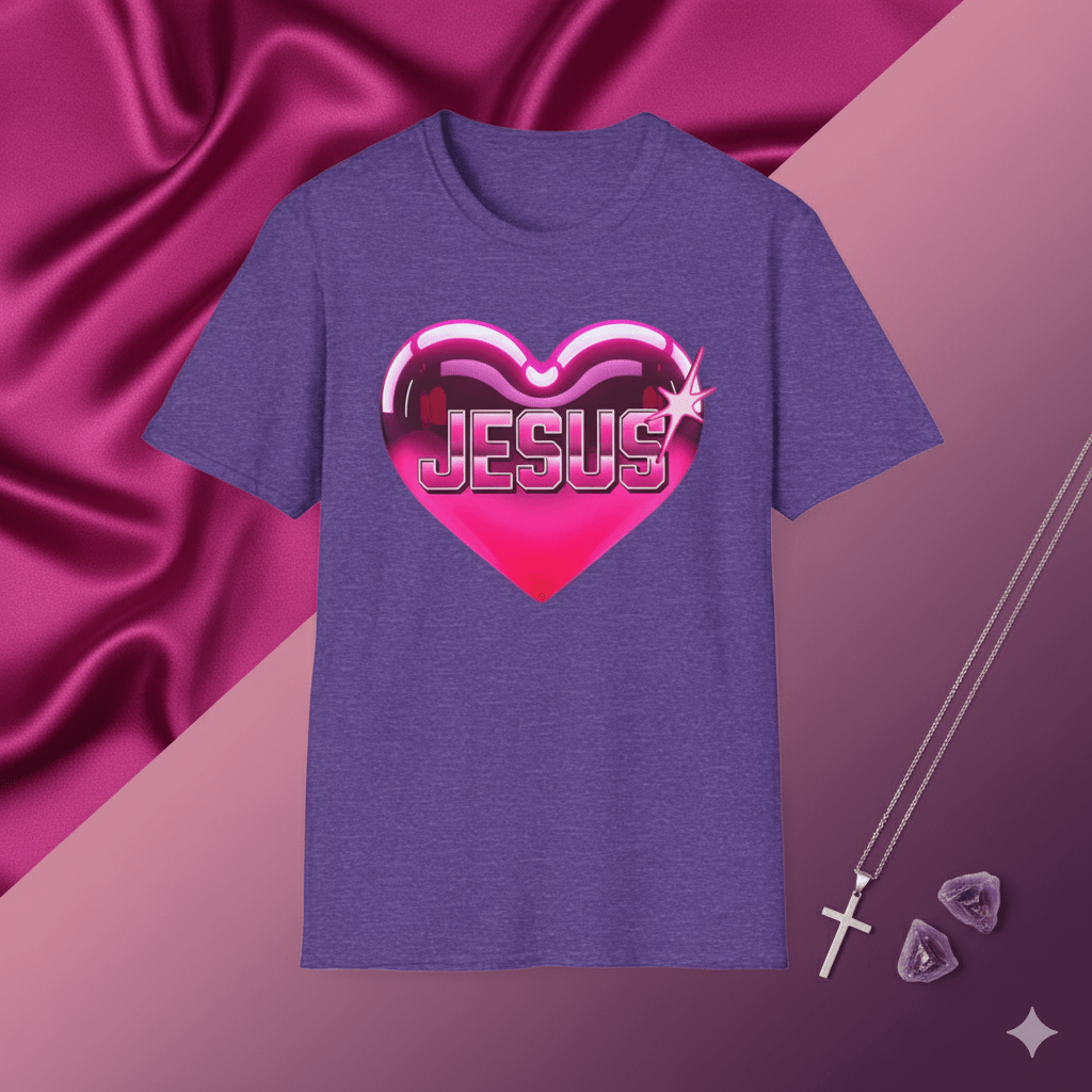 I Love Jesus Shiny Pink Heart T-Shirt - ChristVisions