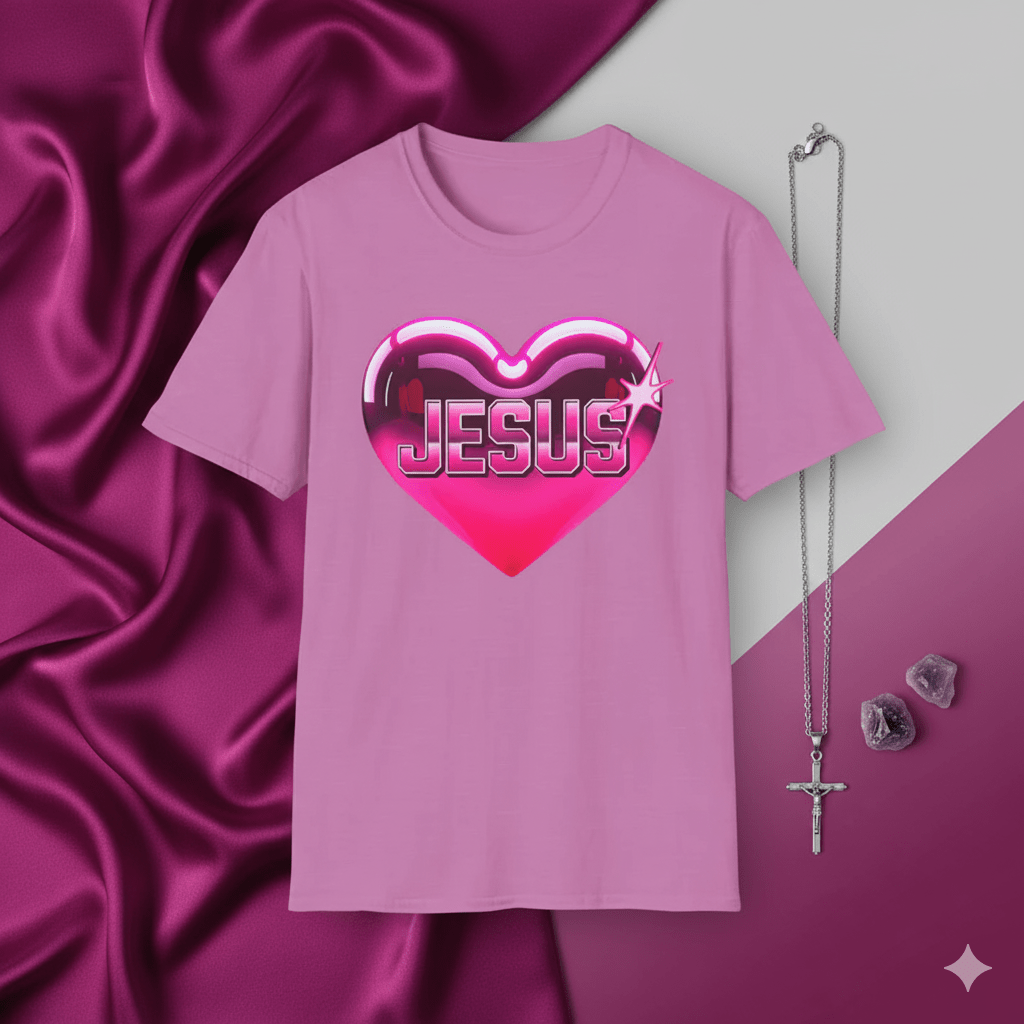 I Love Jesus Shiny Pink Heart T-Shirt - ChristVisions