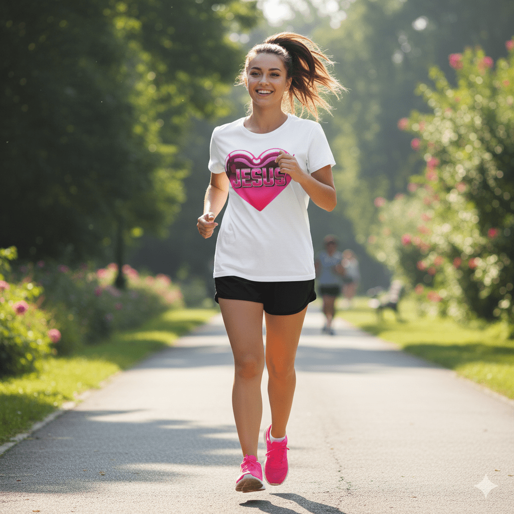 I Love Jesus Shiny Pink Heart T-Shirt - ChristVisions