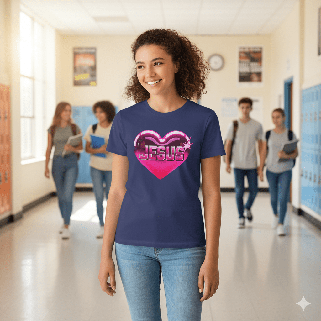 I Love Jesus Shiny Pink Heart T-Shirt - ChristVisions