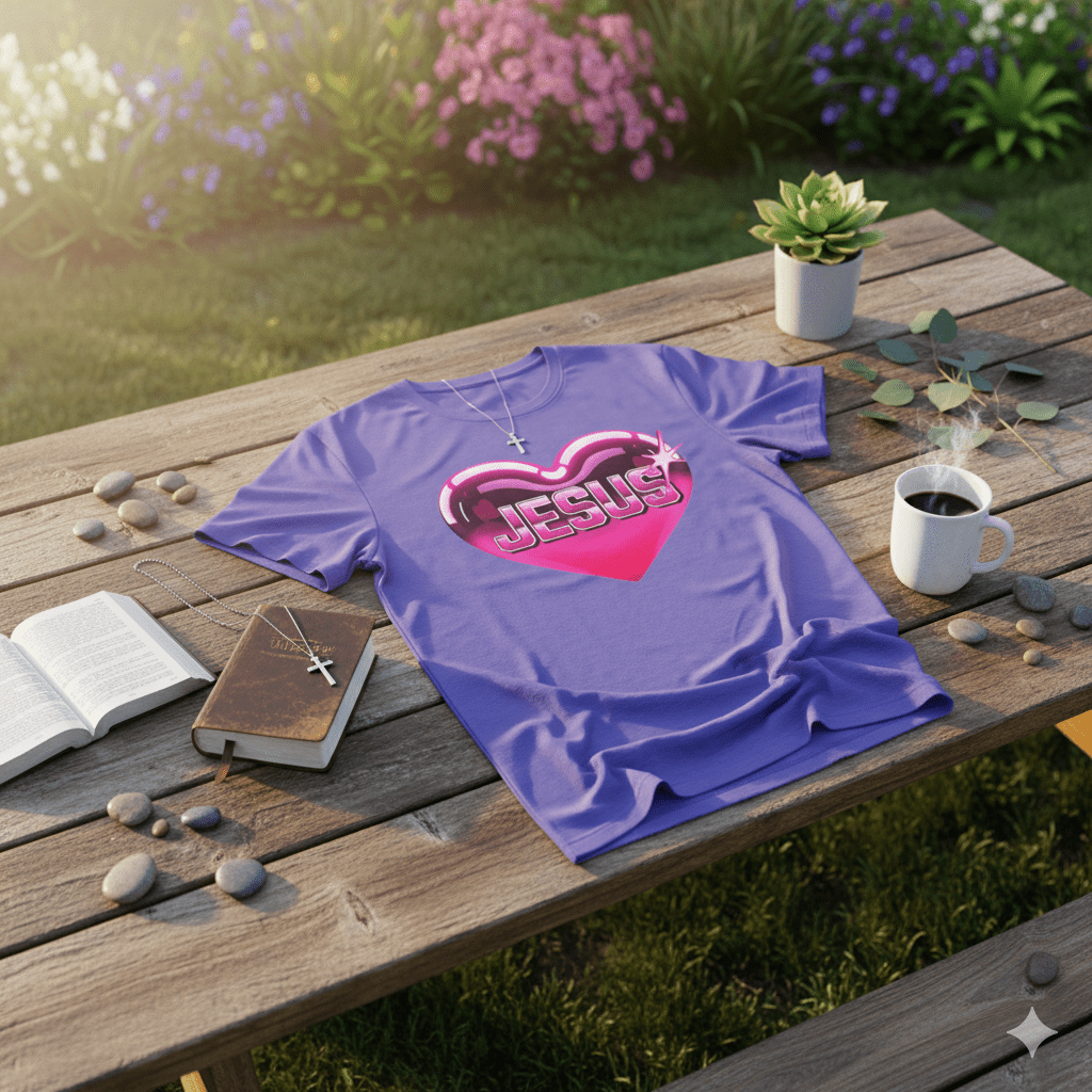 I Love Jesus Shiny Pink Heart T-Shirt - ChristVisions