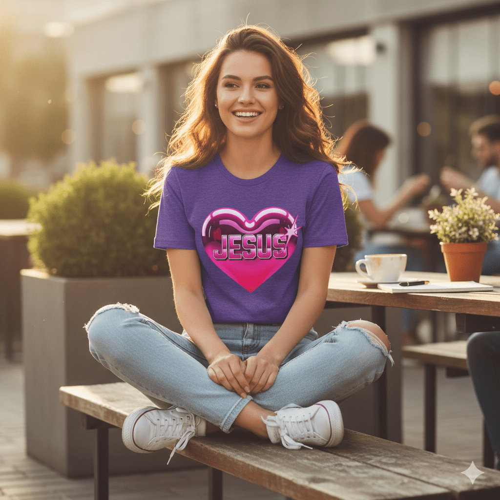 I Love Jesus Shiny Pink Heart T-Shirt - ChristVisions