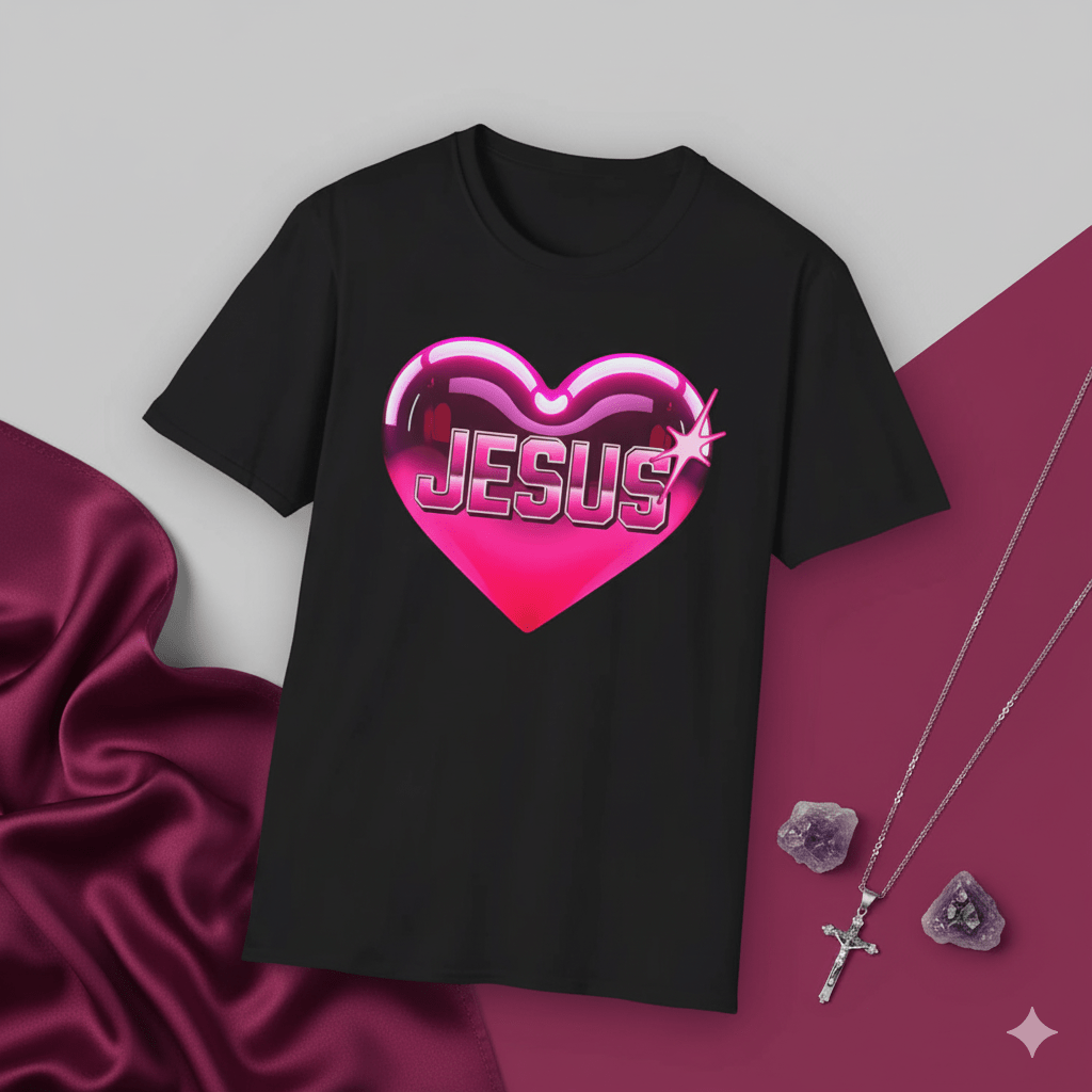 I Love Jesus Shiny Pink Heart T-Shirt - ChristVisions