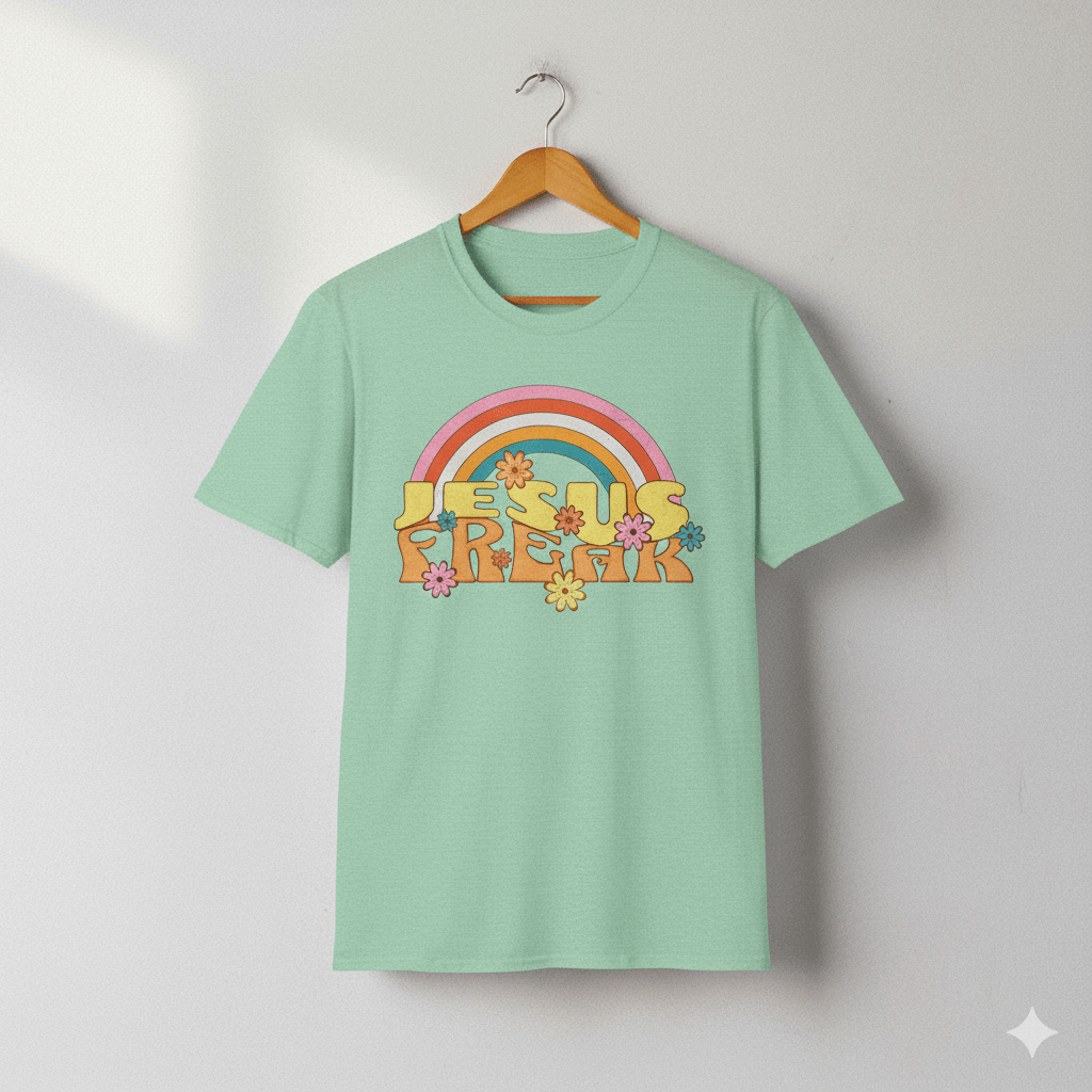 Jesus Freak 70s Retro Rainbow Christian T-Shirt - ChristVisions