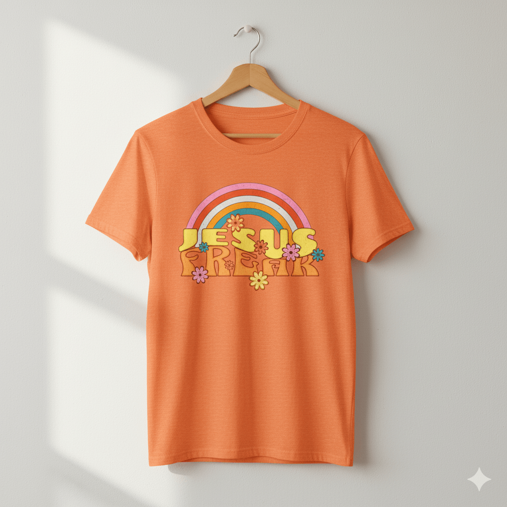 Jesus Freak 70s Retro Rainbow Christian T-Shirt - ChristVisions
