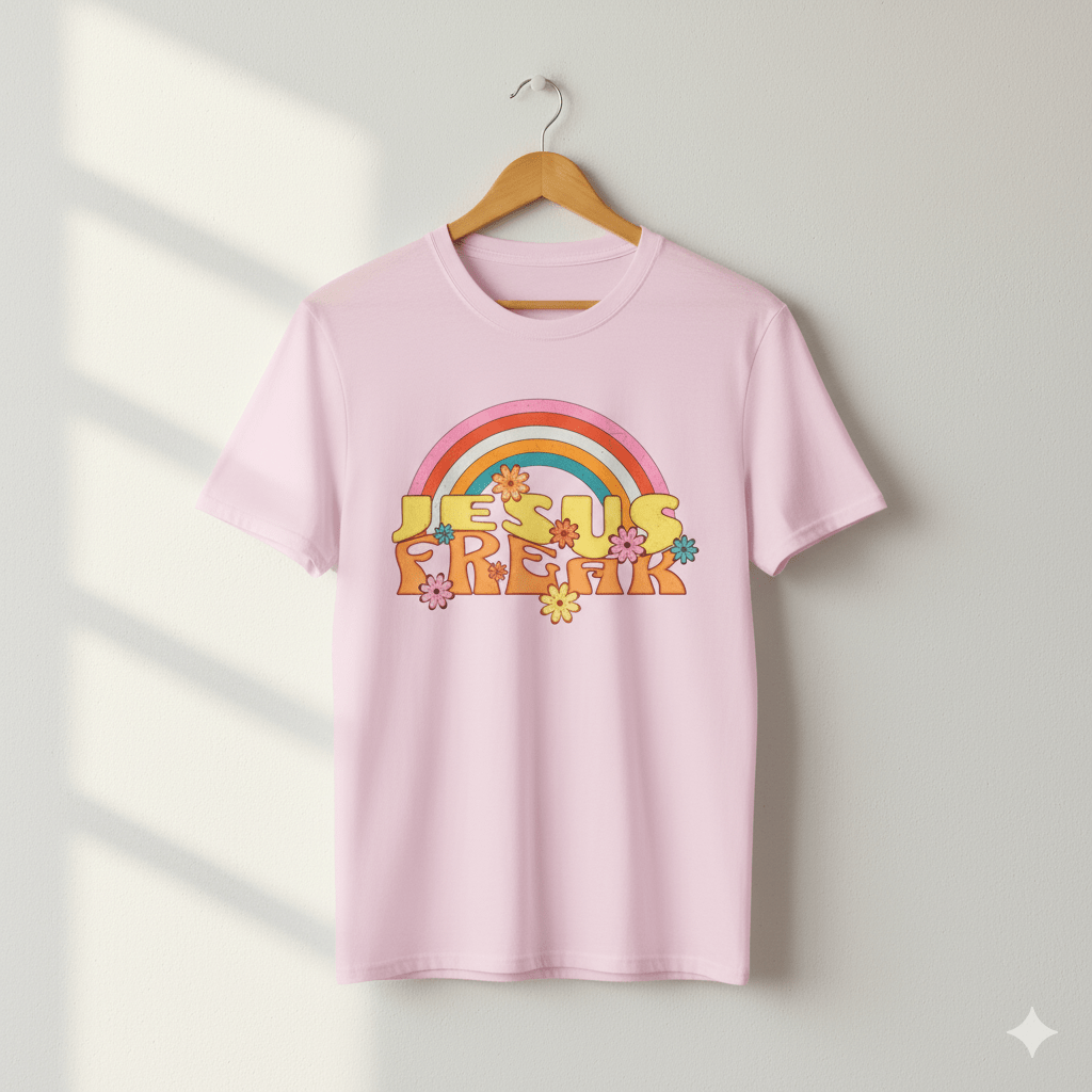 Jesus Freak 70s Retro Rainbow Christian T-Shirt - ChristVisions