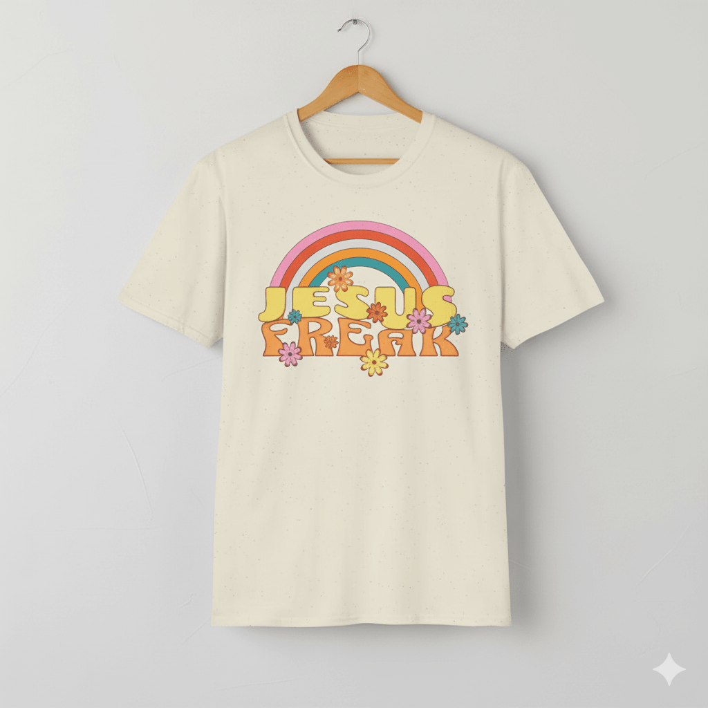Jesus Freak 70s Retro Rainbow Christian T-Shirt - ChristVisions