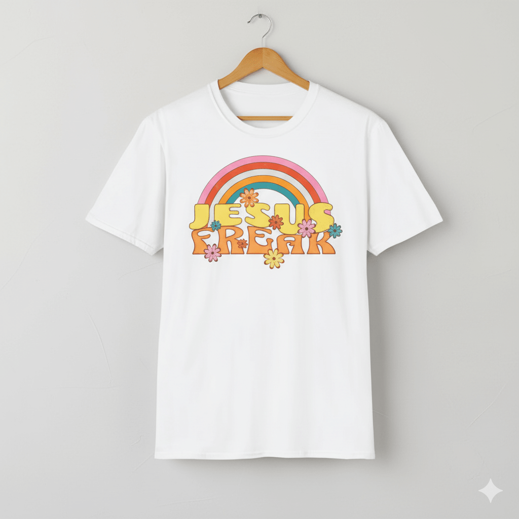 Jesus Freak 70s Retro Rainbow Christian T-Shirt - ChristVisions