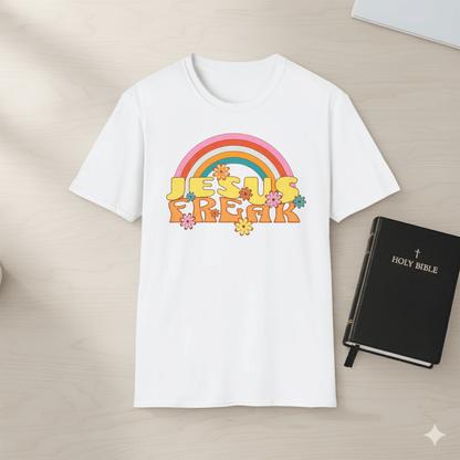 Jesus Freak 70s Retro Rainbow Christian T-Shirt - ChristVisions