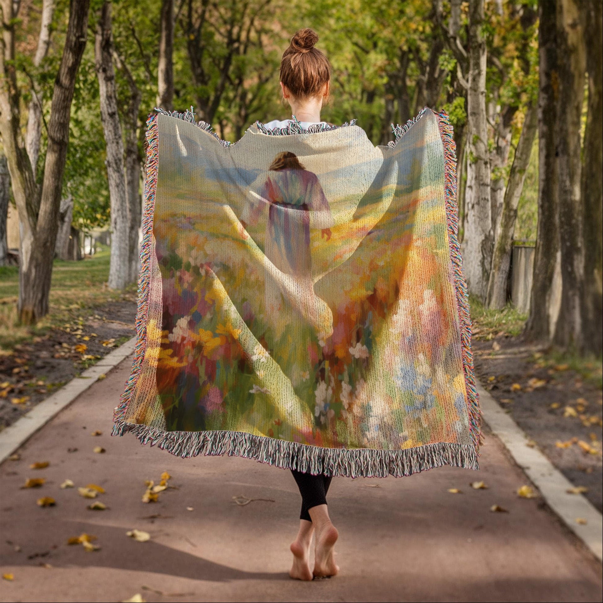 Jesus In The Field Of Flowers | Christian Woven Throw Blanket - ChristVisions