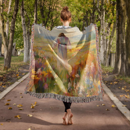 Jesus In The Field Of Flowers | Christian Woven Throw Blanket - ChristVisions