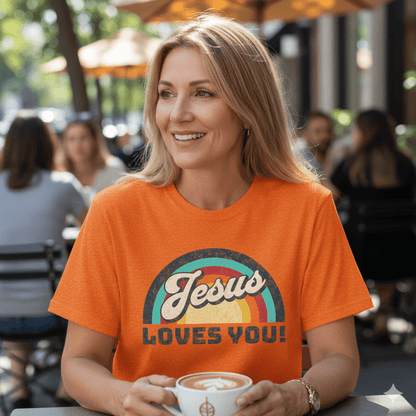Jesus Loves You 70s Retro Rainbow Shirt - ChristVisions