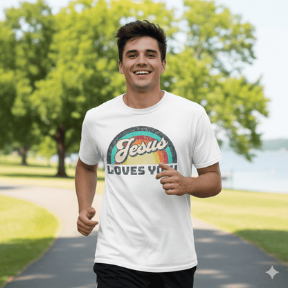 Jesus Loves You 70s Retro Rainbow Shirt - ChristVisions
