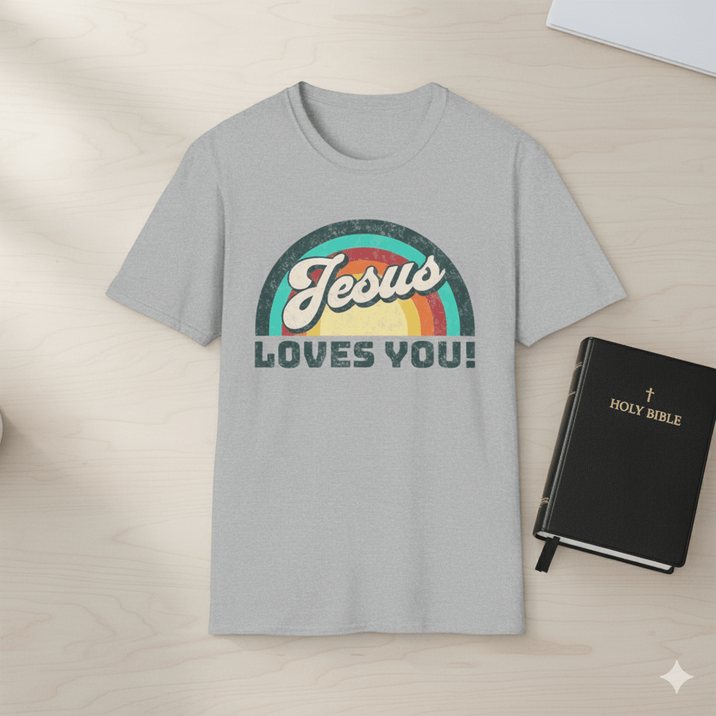 Jesus Loves You 70s Retro Rainbow Shirt - ChristVisions