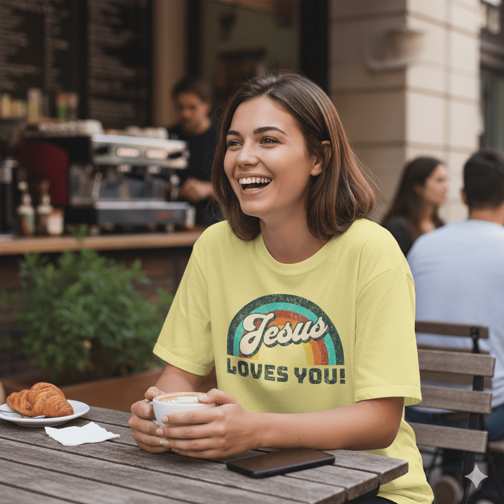 Jesus Loves You 70s Retro Rainbow Shirt - ChristVisions