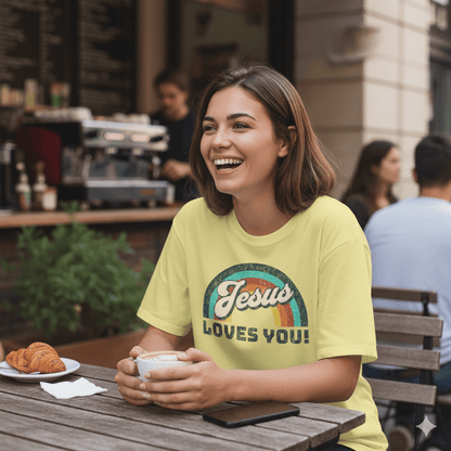 Jesus Loves You 70s Retro Rainbow Shirt - ChristVisions