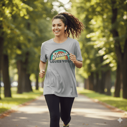 Jesus Loves You 70s Retro Rainbow Shirt - ChristVisions