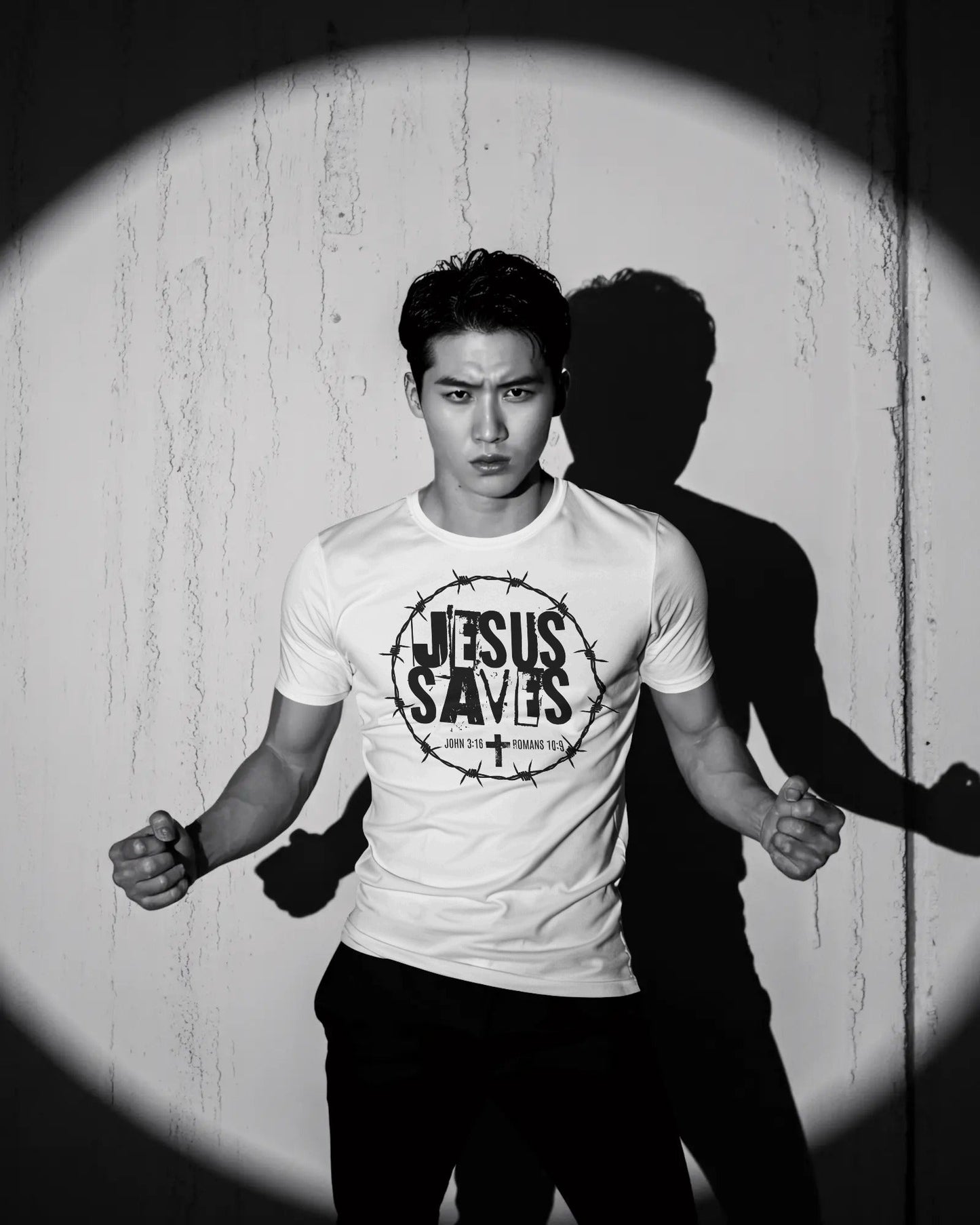 Jesus Saves 90s Grunge Style Christian T-Shirt With John 3:16 & Romans 10:9 - ChristVisions