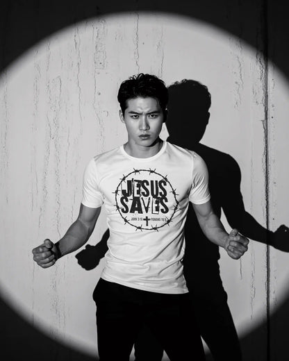 Jesus Saves 90s Grunge Style Christian T-Shirt With John 3:16 & Romans 10:9 - ChristVisions
