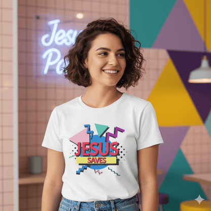 Jesus Saves - 90s Style Christian T-Shirt - ChristVisions