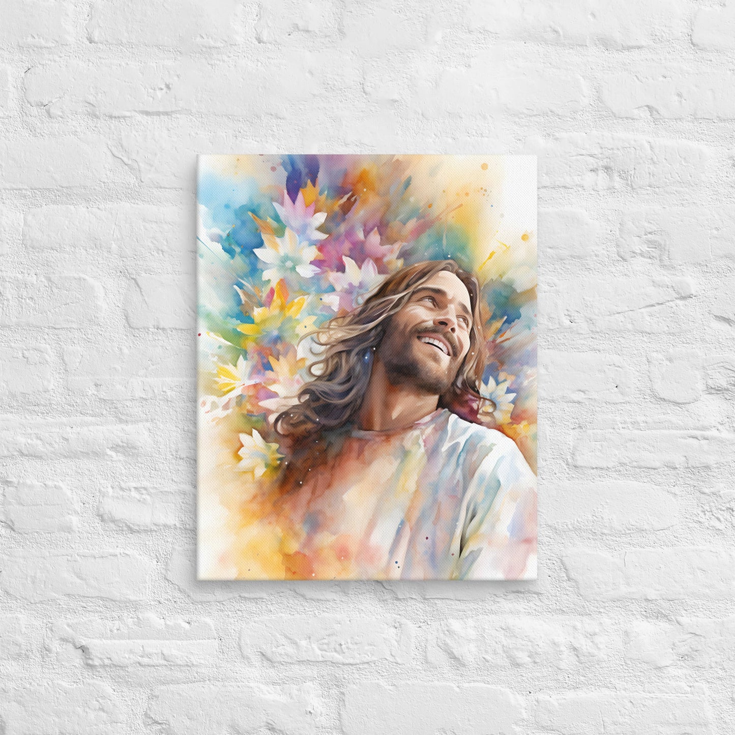 Laughing Jesus With Flowers Canvas Print - ChristVisions
