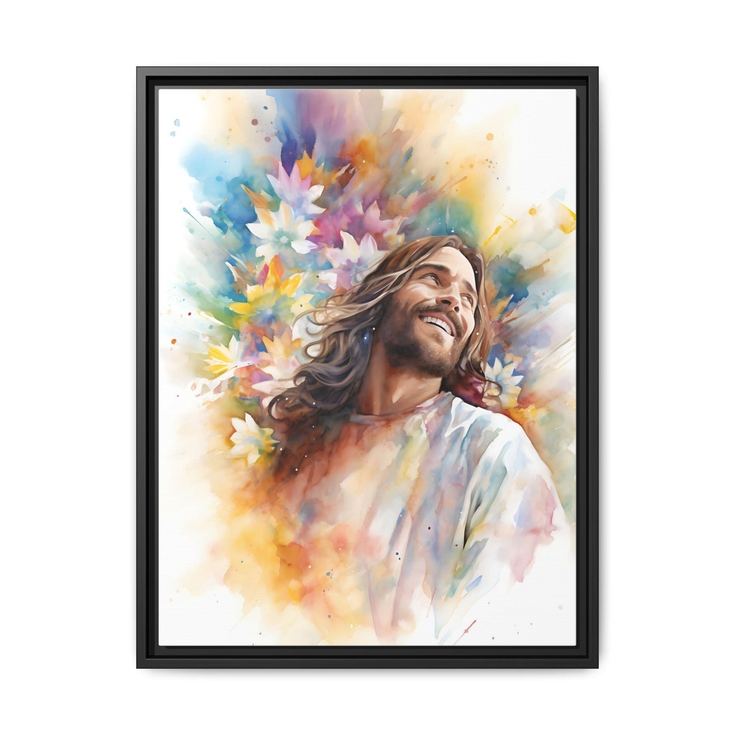 Laughing Jesus With Flowers | Canvas Print