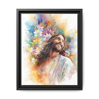 Laughing Jesus With Flowers | Canvas Print
