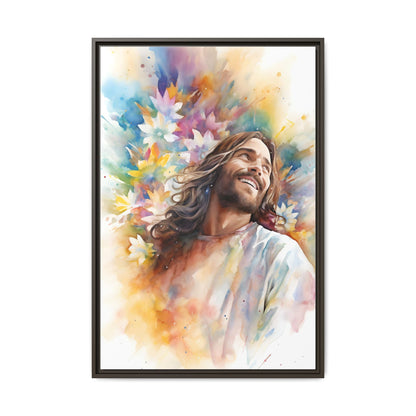 Laughing Jesus With Flowers | Canvas Print