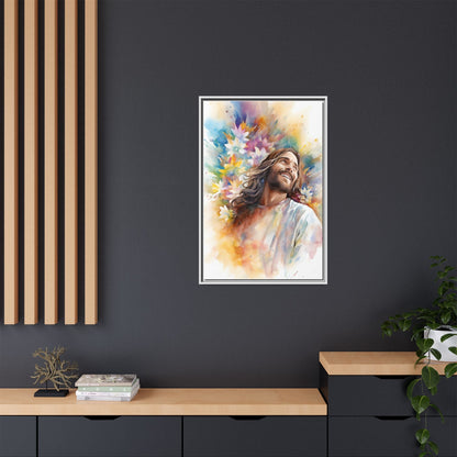 Laughing Jesus With Flowers | Canvas Print