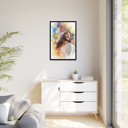 Laughing Jesus With Flowers | Canvas Print