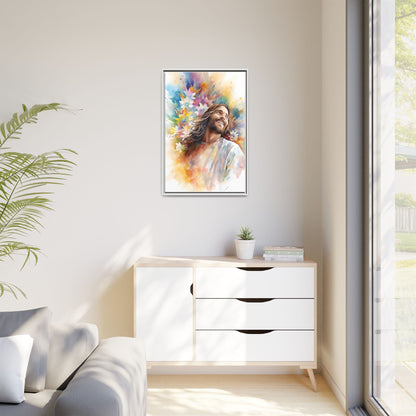 Laughing Jesus With Flowers | Canvas Print