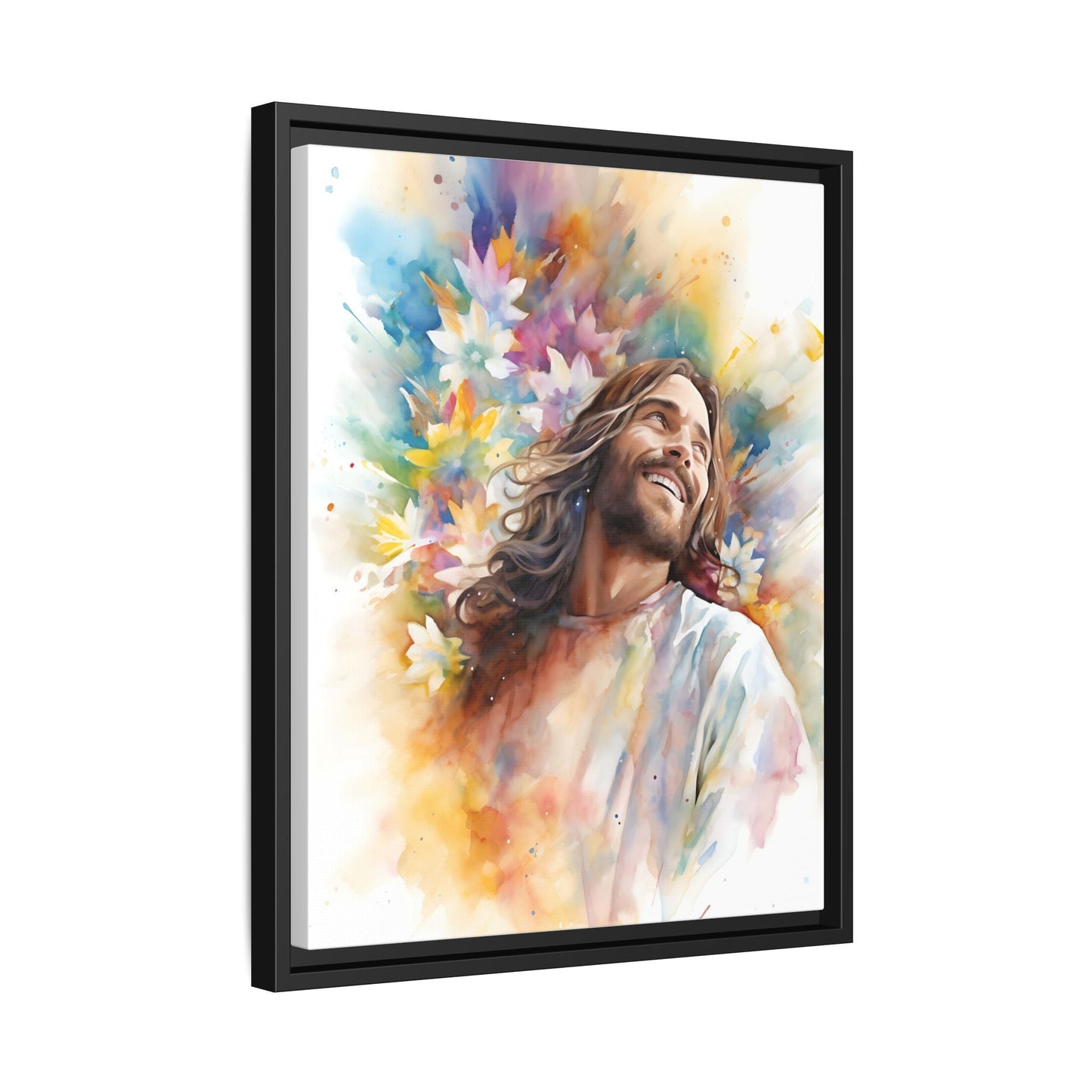 Laughing Jesus With Flowers | Canvas Print