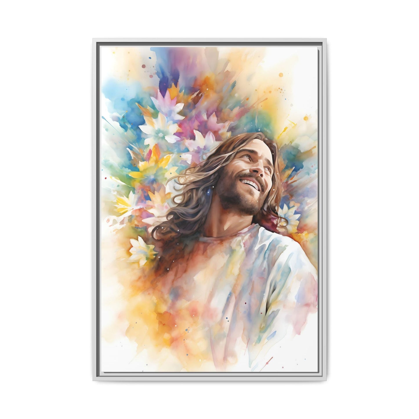 Laughing Jesus With Flowers | Canvas Print