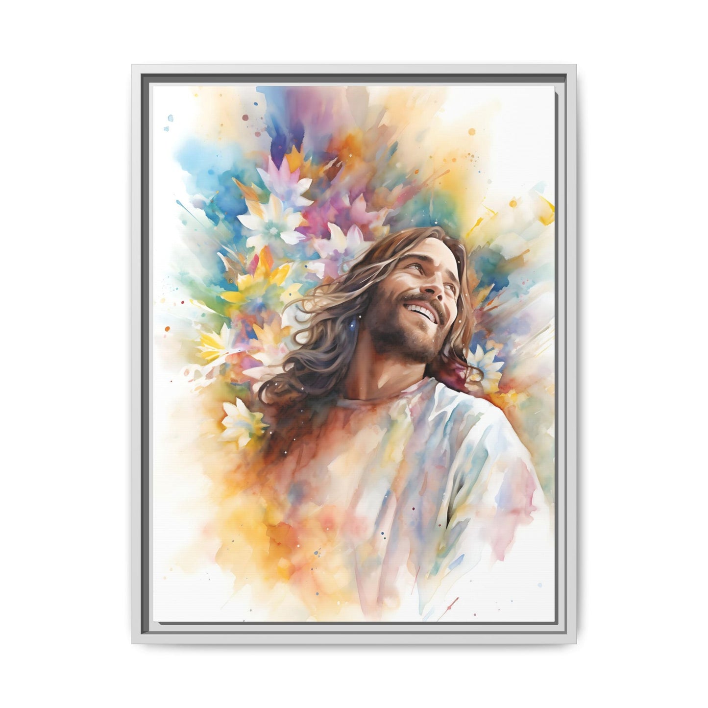 Laughing Jesus With Flowers | Canvas Print