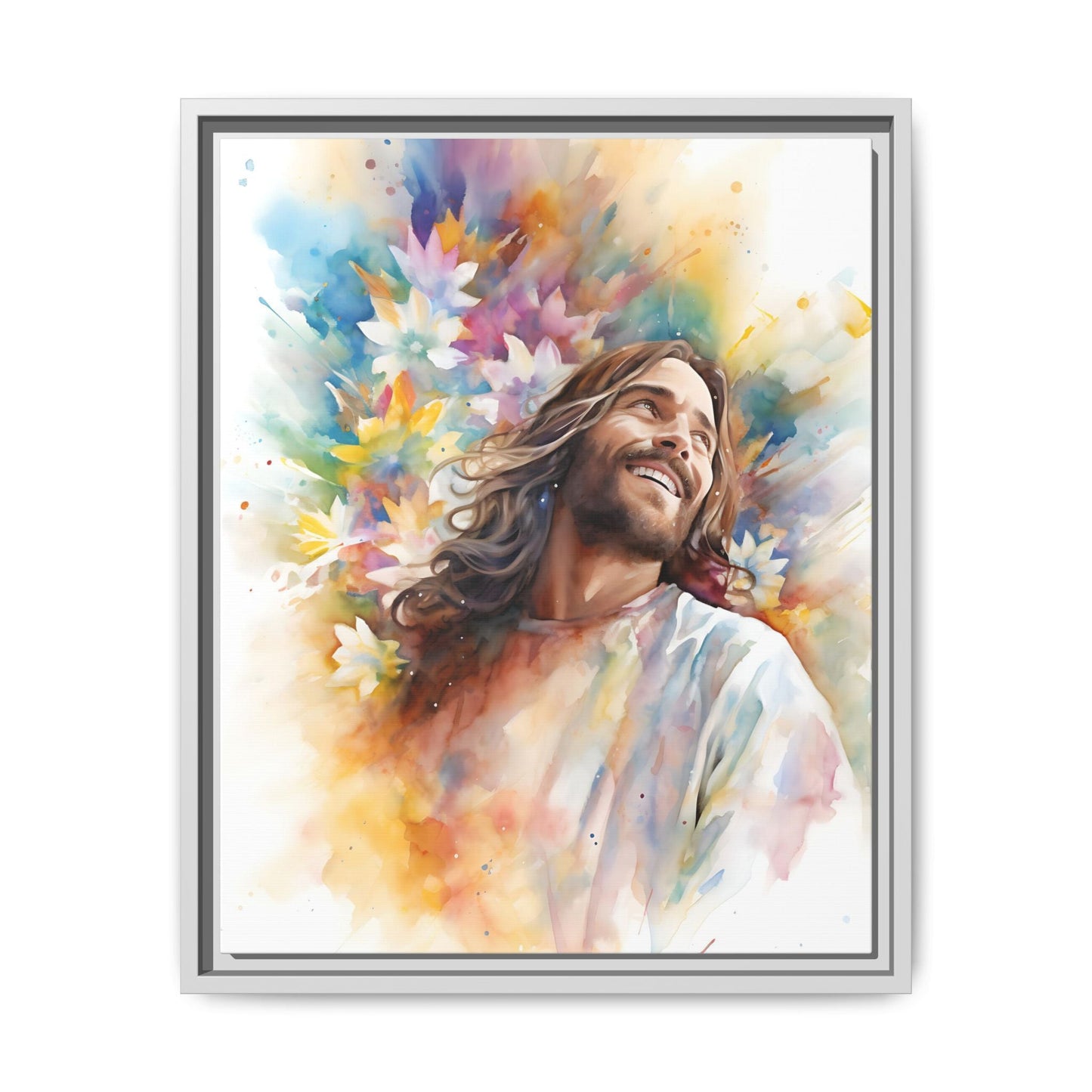 Laughing Jesus With Flowers | Canvas Print