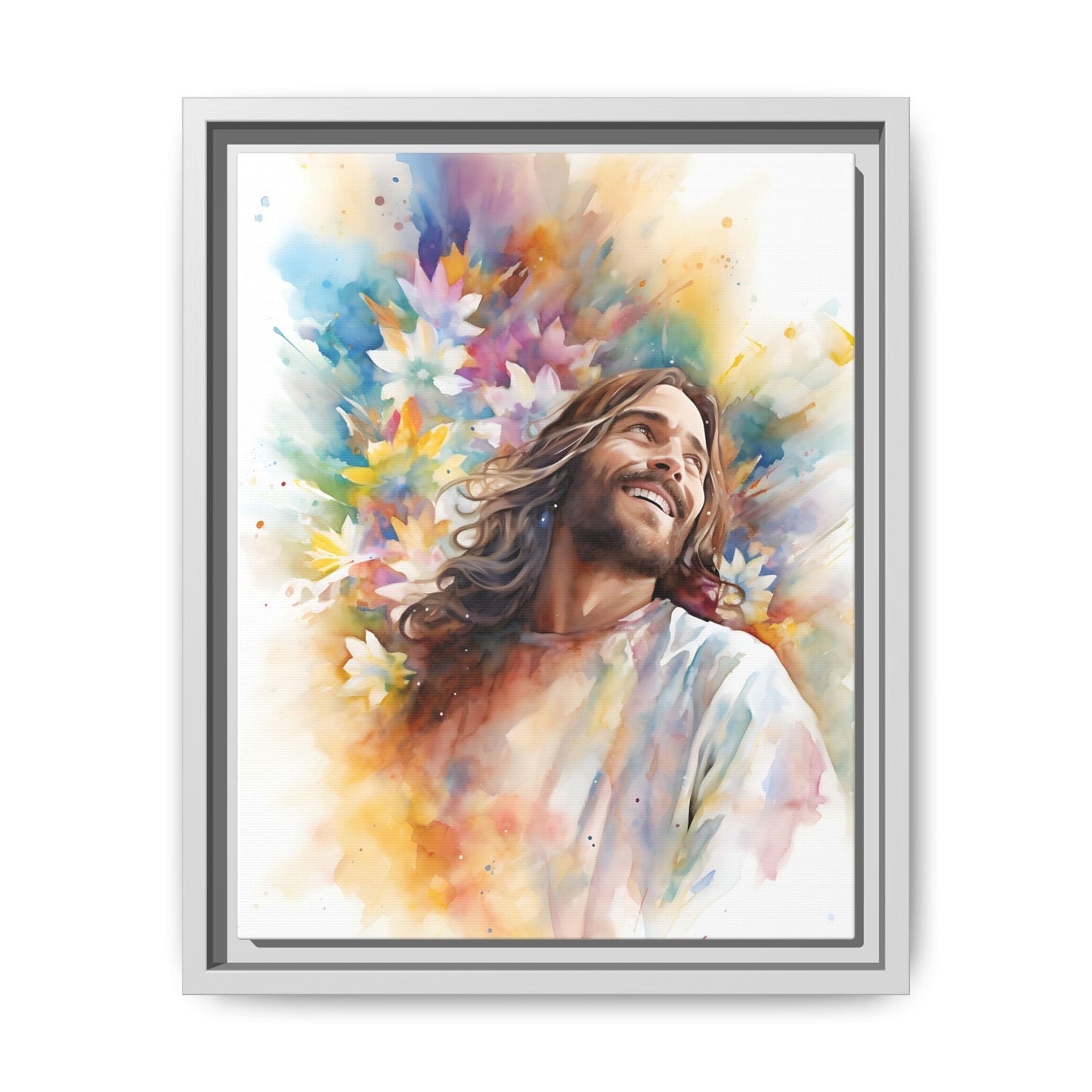 Laughing Jesus With Flowers | Canvas Print