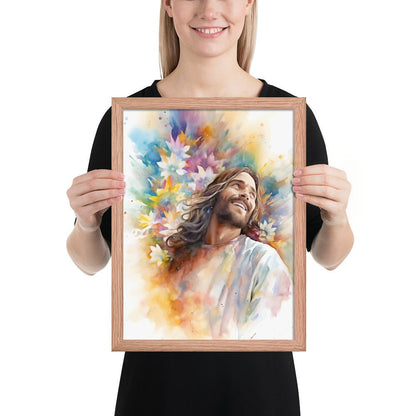 Laughing Jesus With Flowers Fine Art Print - ChristVisions
