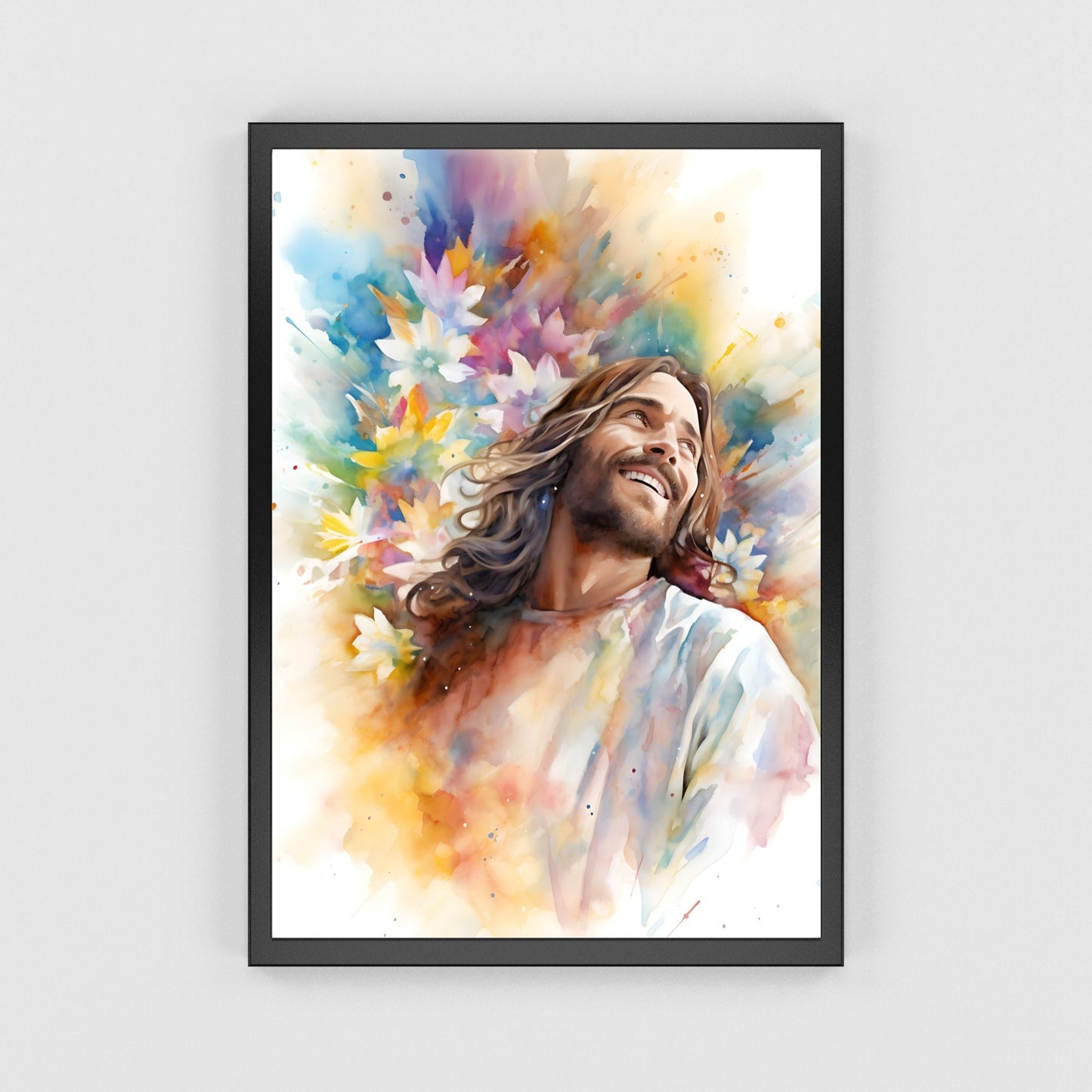 Laughing Jesus With Flowers Fine Art Print - ChristVisions
