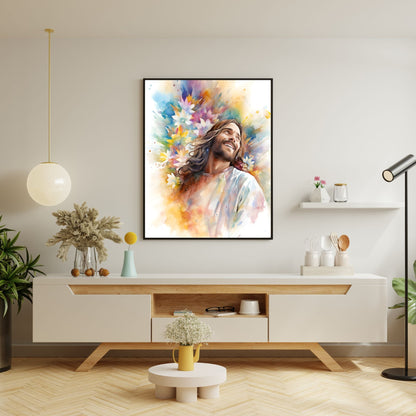 Laughing Jesus With Flowers Fine Art Print - ChristVisions