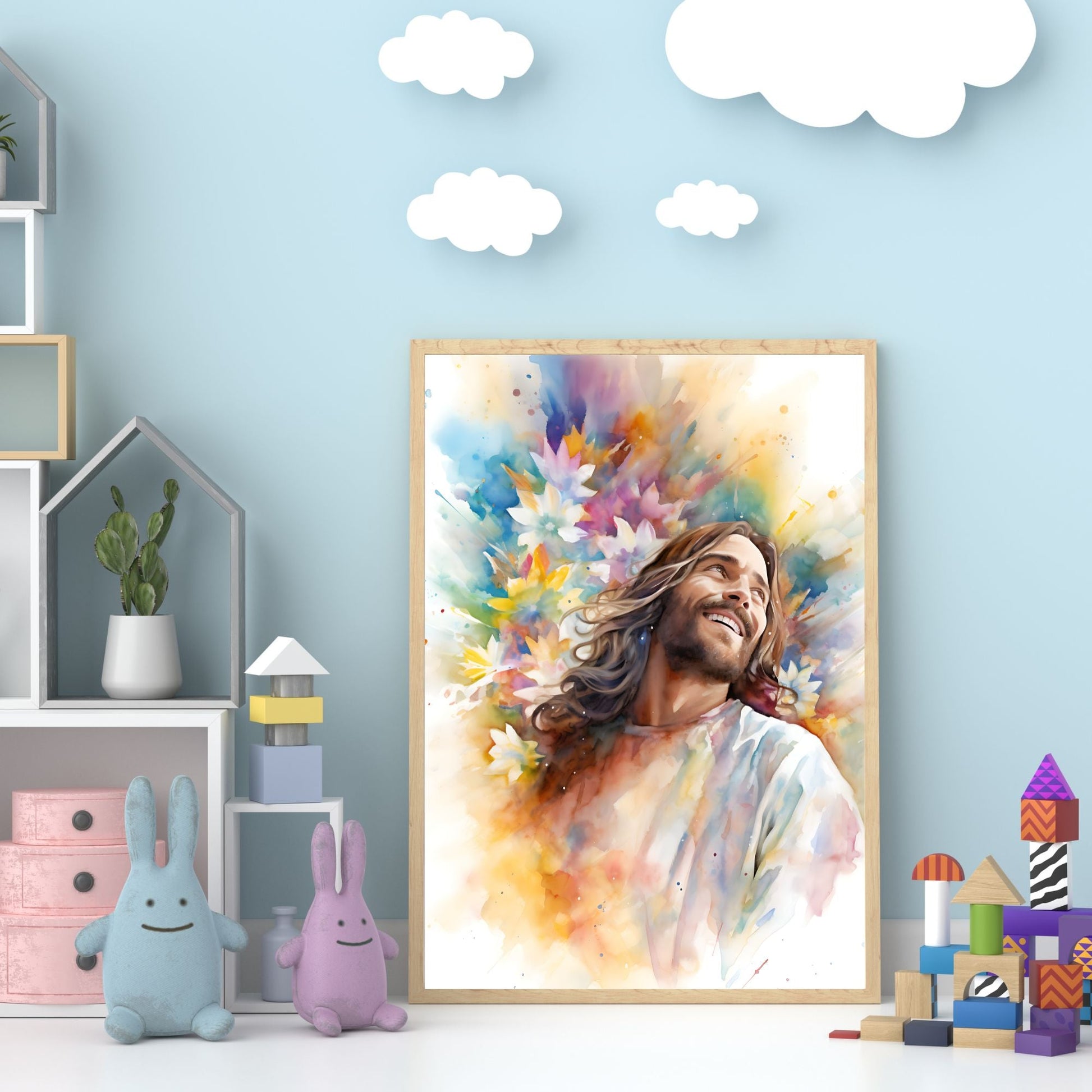 Laughing Jesus With Flowers Fine Art Print - ChristVisions