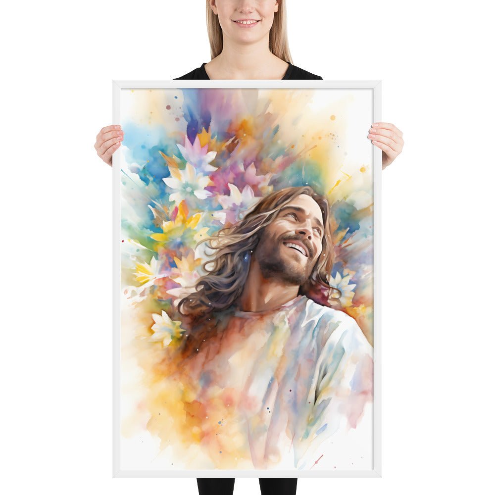Laughing Jesus With Flowers Fine Art Print - ChristVisions