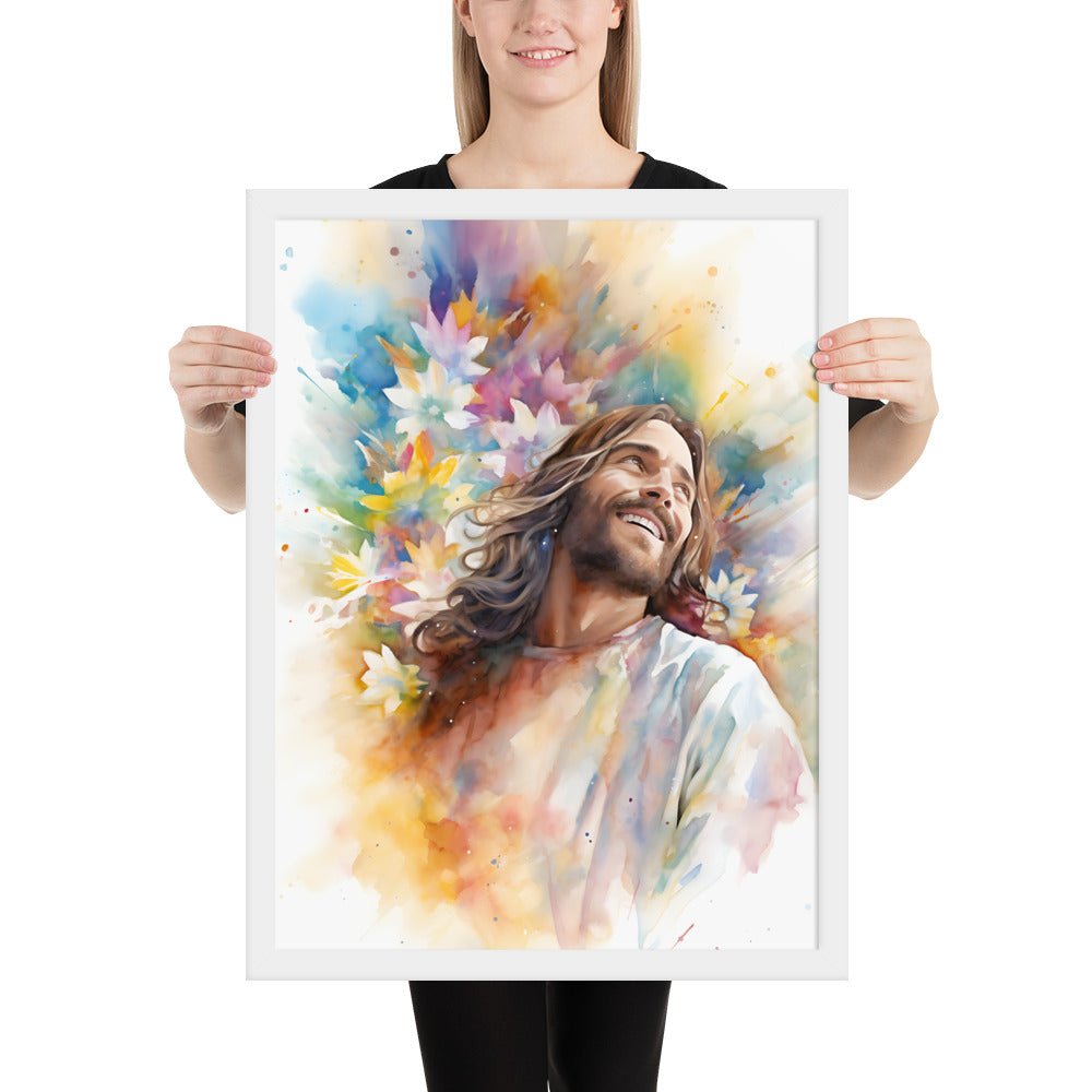 Laughing Jesus With Flowers Fine Art Print - ChristVisions