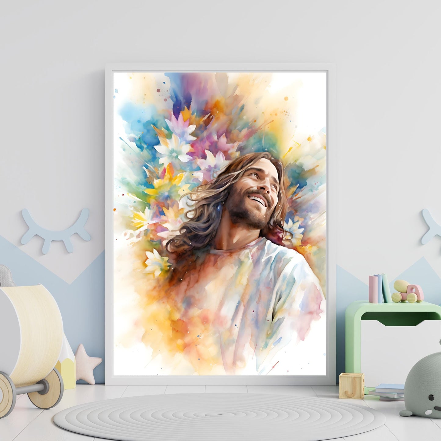 Laughing Jesus With Flowers Fine Art Print - ChristVisions