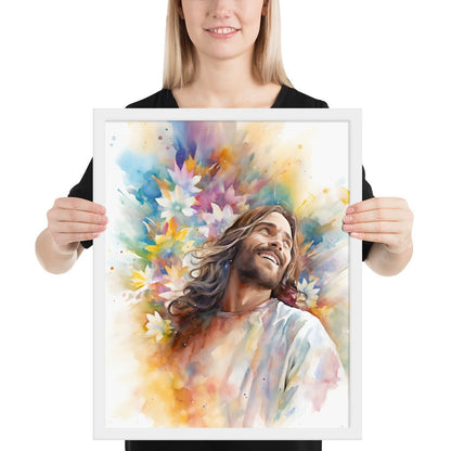Laughing Jesus With Flowers Fine Art Print - ChristVisions