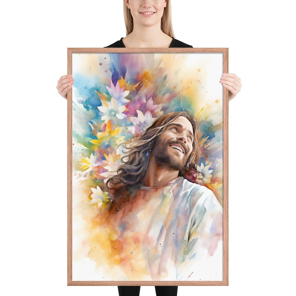 Laughing Jesus With Flowers Fine Art Print - ChristVisions