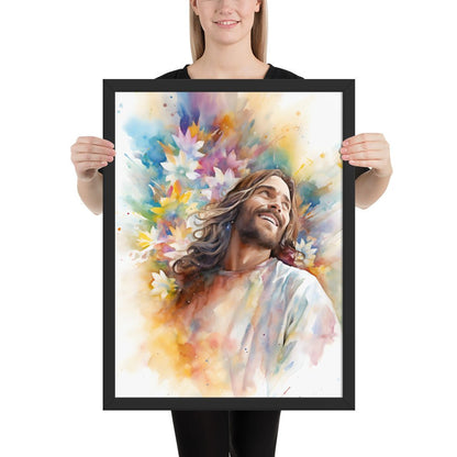 Laughing Jesus With Flowers Fine Art Print - ChristVisions