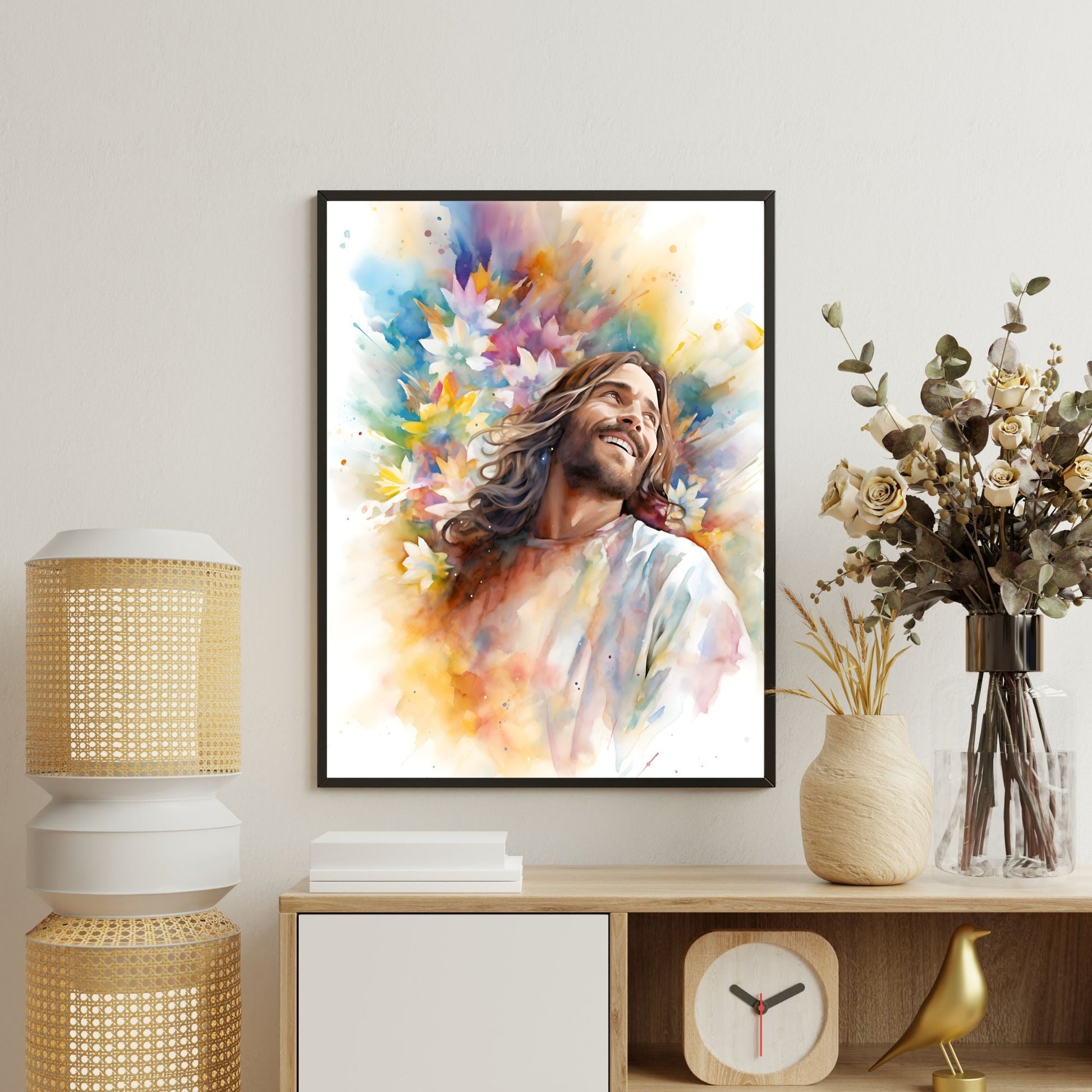 Laughing Jesus With Flowers Fine Art Print - ChristVisions